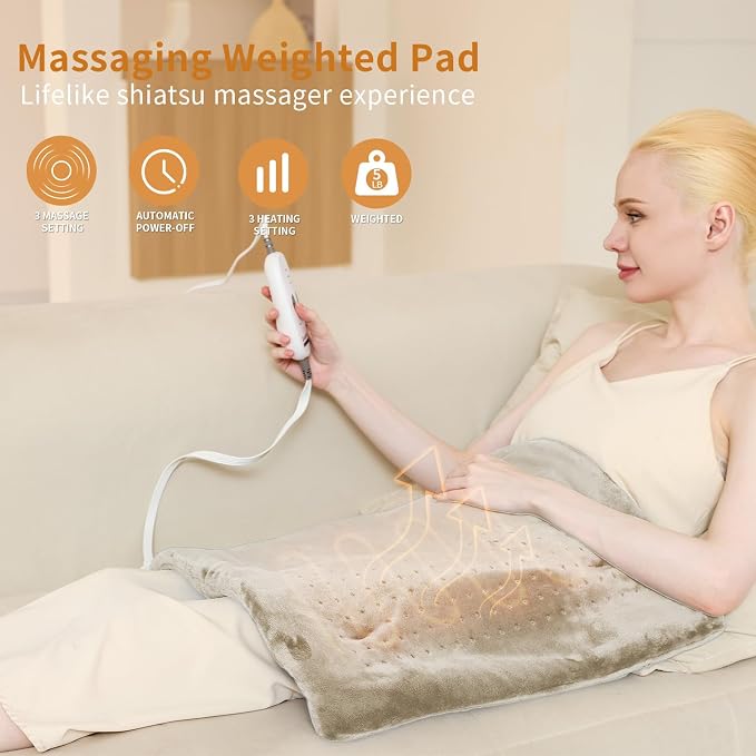 SAROO Heating Pad for Back Pain Relief, Massaging Weighted Heating Pads for Neck - Image 3