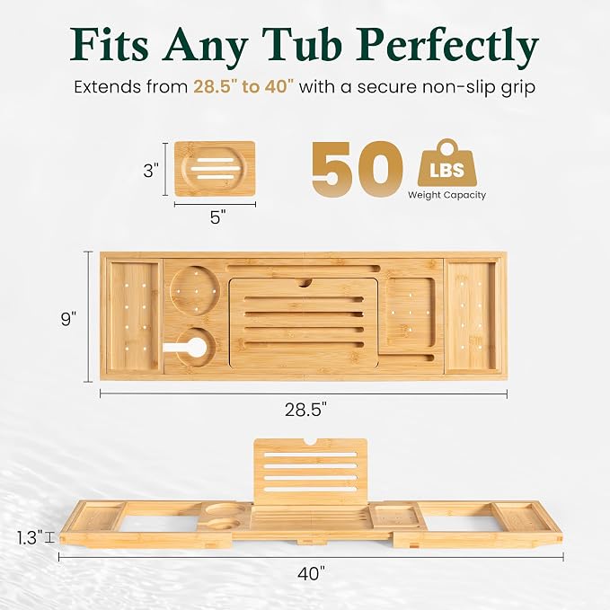 Bamboo Bathtub Tray, Bath Caddy - Image 2