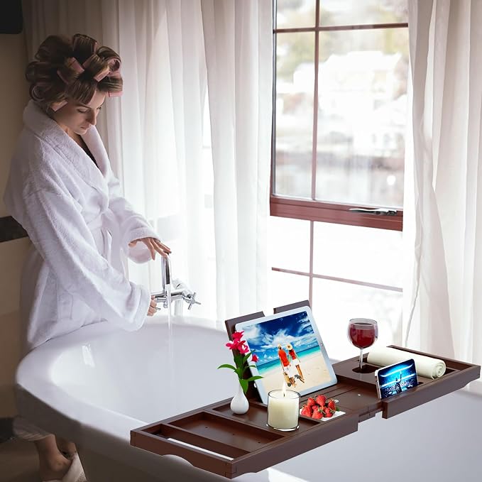 Premium Bamboo Bathtub Caddy Tray - Image 4