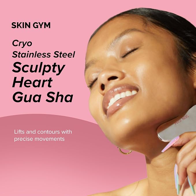 SKIN GYM Cryo Stainless Steel Sculpty Heart Gua Sha, Cooling Facial Massage Tool - Image 2