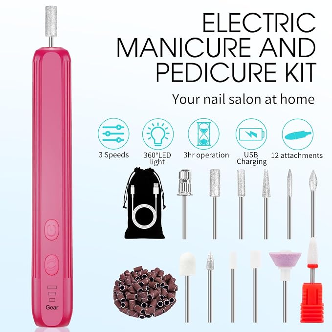 Professional Manicure Pedicure Kit -360° Light, Rechargeable Electric Nail Drill - Image 2