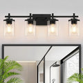 4-Lights Matte Black Bathroom Light Fixture, Modern Black Vanity Lights Over by Spiglamm
