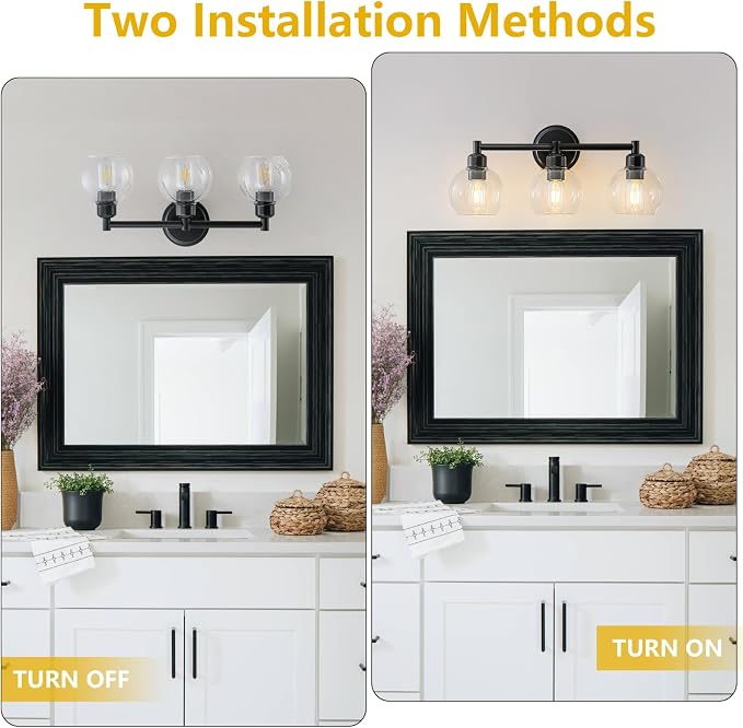 Modern Black Bathroom Vanity Lights, 3-Light Matte Black Bathroom Light Fixture - Image 6