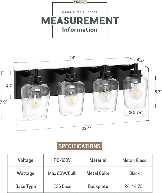 Bathroom Light Fixtures, 4-Light Modern Vanity Light - Image 3