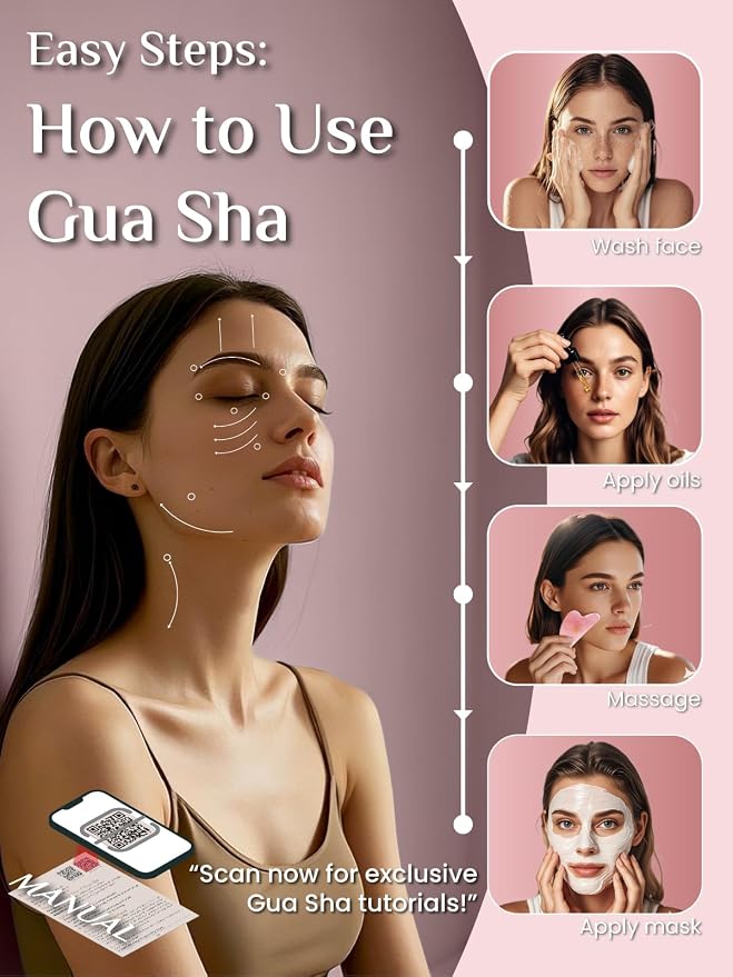 Rena Chris Gua Sha Facial Tools, Rose Quartz Guasha Tool - Image 5