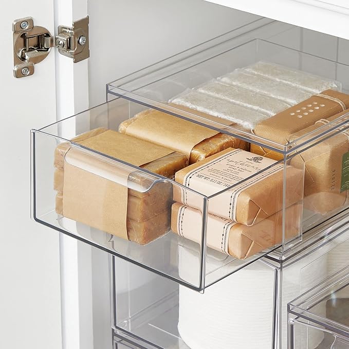 mDesign Plastic Stackable Bathroom Storage Organizer Bin Containers - Image 7