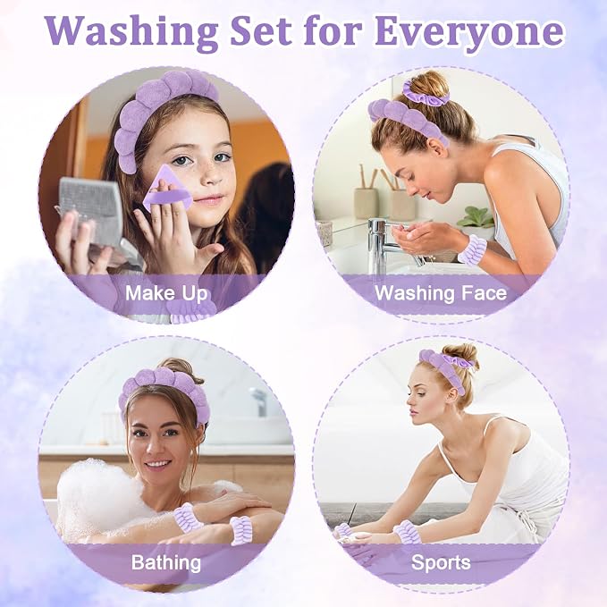 7Pc Puffy Spa Headband and Wristband Set - Image 4