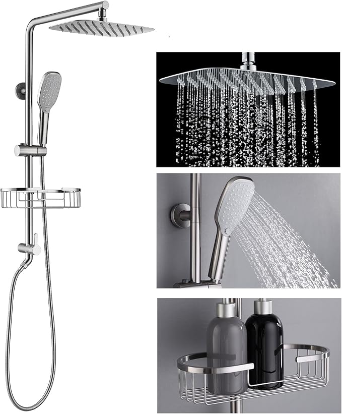 SonTiy Rain Shower Head with Handheld Spray and Shower Shelf, All Metal Shower by SonTiy
