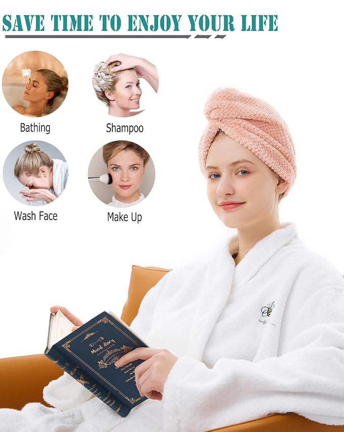 ELLEWIN Hair Towel Wrap 3 Pack, Microfiber Hair Drying Shower Turban - Image 5