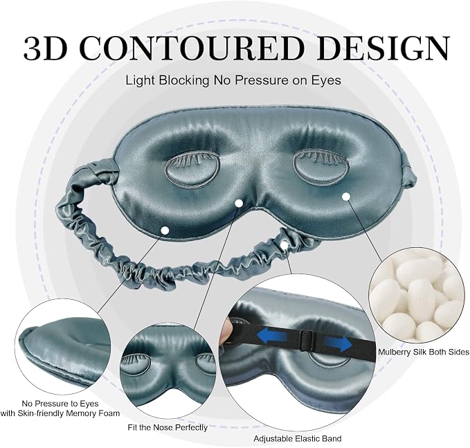 ZIMASILK Adjustable 22 Momme 100% Mulberry Silk Sleep Mask, 3D Contoured Cup - Image 2
