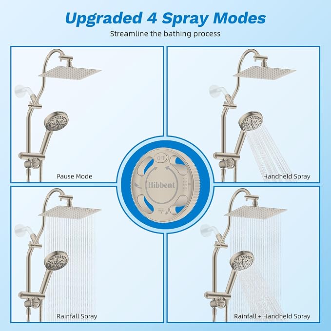Hibbent cUPC Certified All Metal 8" Rainfall Showerhead Combo, High Pressure - Image 3