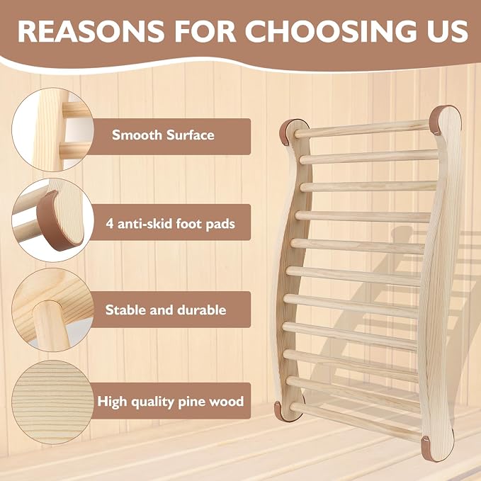 Sauna Backrest Sauna Accessories Wooden Slip-Resistant Non-Toxic Comfortable - Image 4