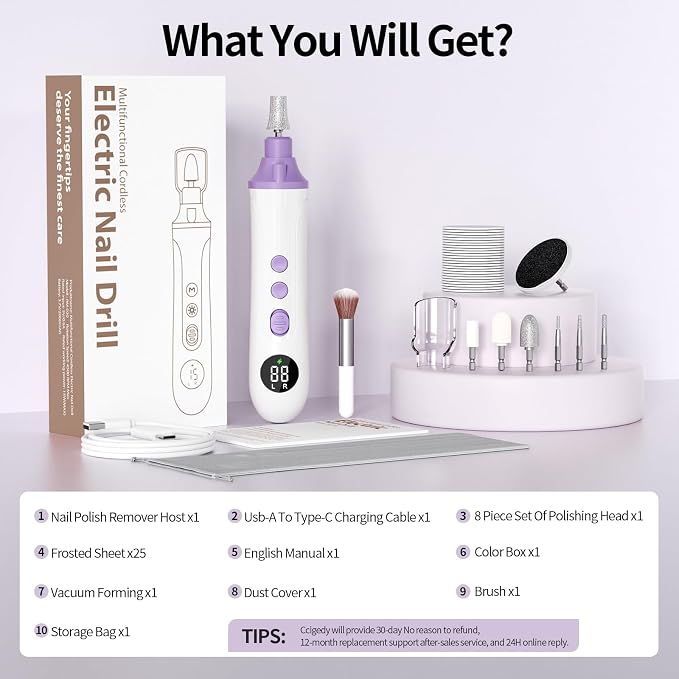 Professional Manicure Pedicure Kit, Cordless Electric Nail File - Image 8