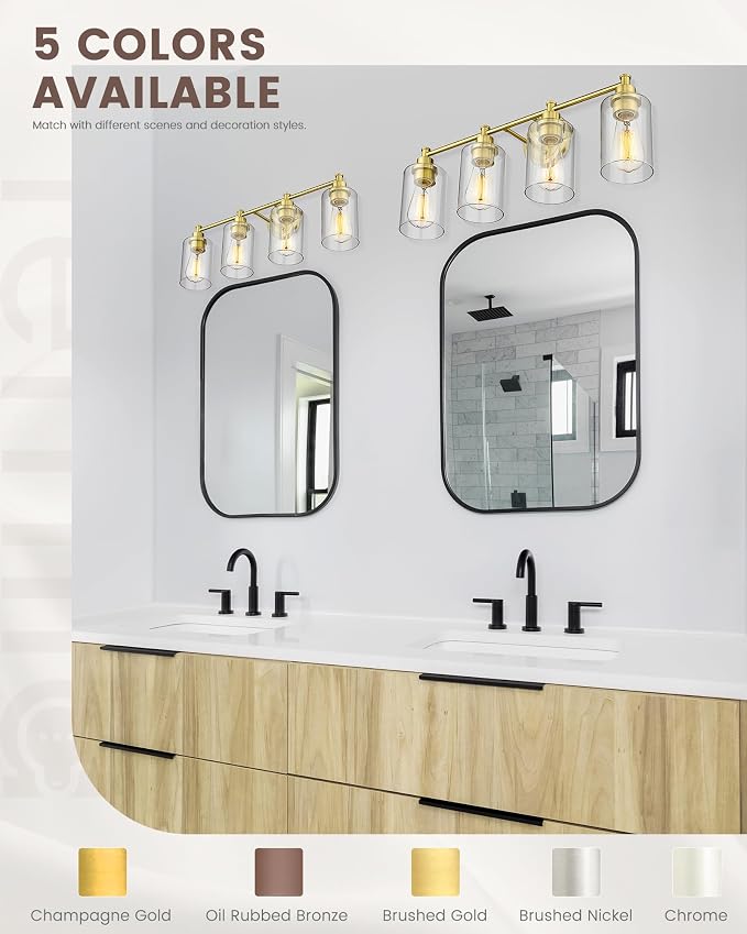 FEMILA Vanity Lights for Bathroom, Modern 4-Light Gold Bathroom Light Fixture - Image 3