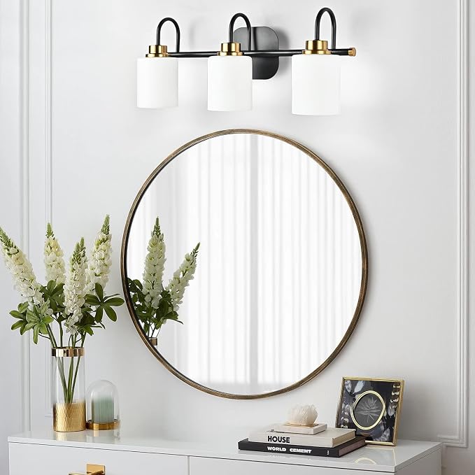 Mid Century Modern Matte Black and Gold 3 Lights Milky Glass Wall Light Fixture - Image 6