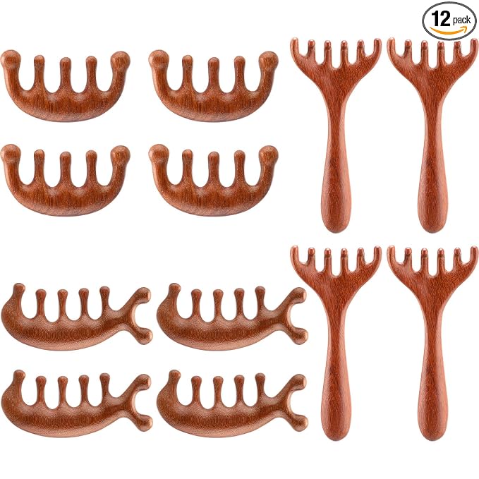 LemonRoad 12 Pack Wooden Scalp Massager Natural Sandalwood Wide Tooth Combs by Unknown