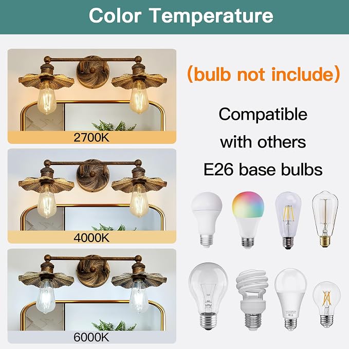 ZGLAOJT 2 Light Vintage Vanity Light Oil Rubbed Bronze Bathroom Light Fixtures - Image 3