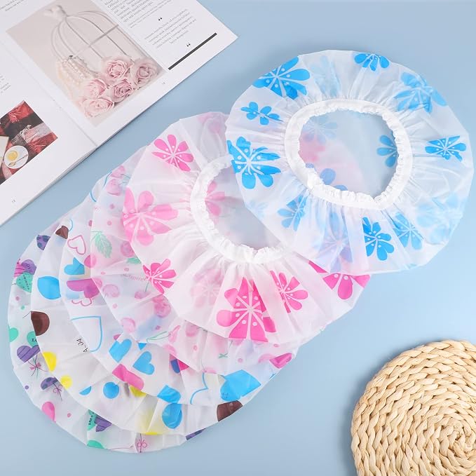 6 Pcs Shower Caps, Waterproof Bath Caps Plastic Reusable Shower Caps Elastic - Image 3