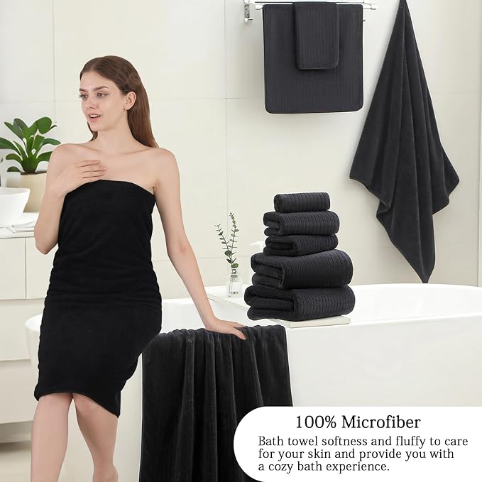 Hailea Black Hand Towels Set 16x31 Inches, Soft Microfibers Bathroom Towel Set - Image 4