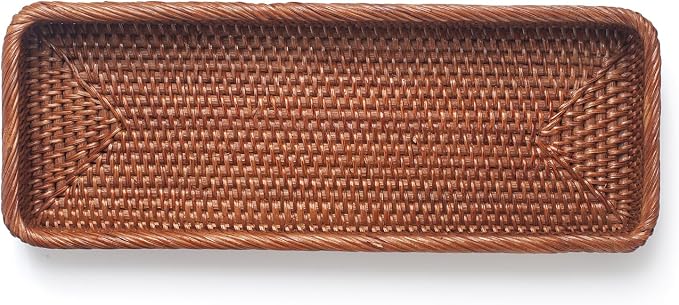 Rattan Bathroom Vanity Trays Toilet Tank Baskets Long Narrow Hand Towel Storage - Image 3