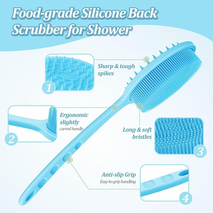 Silicone Back & Body Scrubber Set 2PCS, 13.4'' Gentle Exfoliating Back Scrubber - Image 3