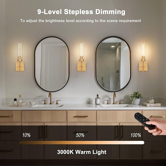 Gold Battery Operated Wall Sconce Set of 2, Wireless Wall Sconces - Image 4
