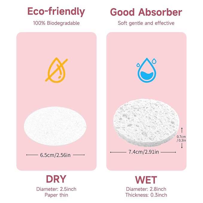 100 Count Compressed Facial Sponges 100% Natural Cellulose Eco-Friendly Makeup - Image 10