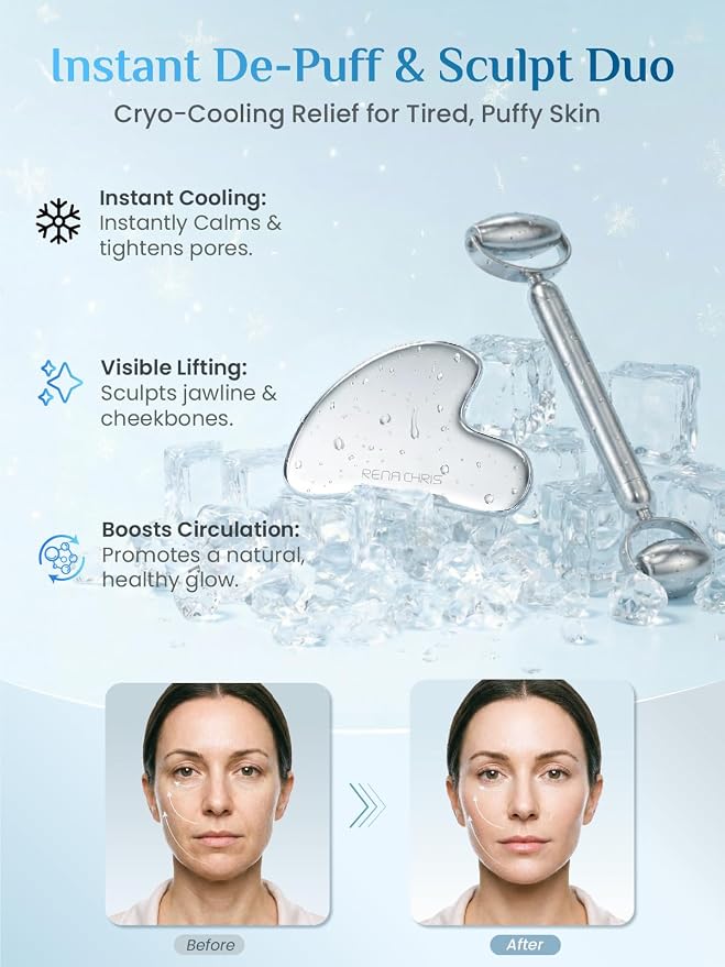 Rena Chris Gua Sha and Face Roller Set: Anti-Breakage Stainless Steel Roller - Image 2