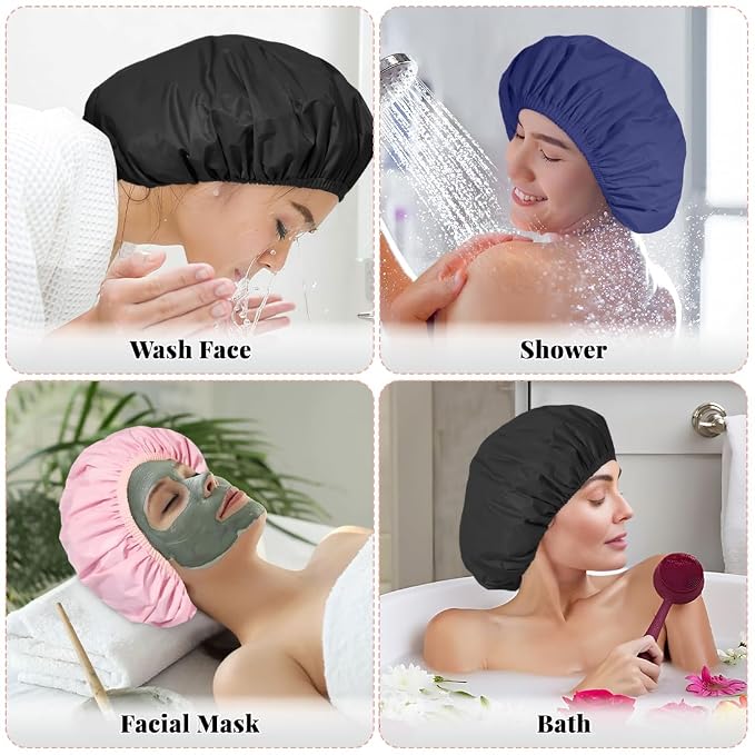 3 Pack Reusable Shower Caps for Women Waterproof, Large Hair Cap for Shower and - Image 6
