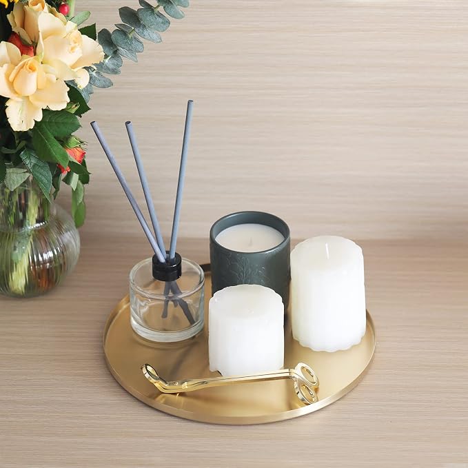 FREELOVE Gold Tray, Round Brass Serving Platter, Bar Circle Decorative Plate - Image 4