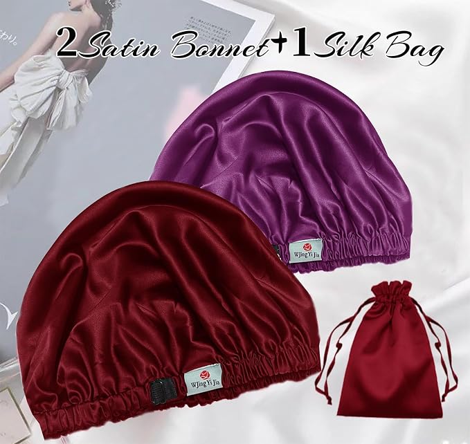 3Pcs Hair Bonnets For Sleeping Satin Bonnet For Women Silk Bonnets Womens Curly - Image 2