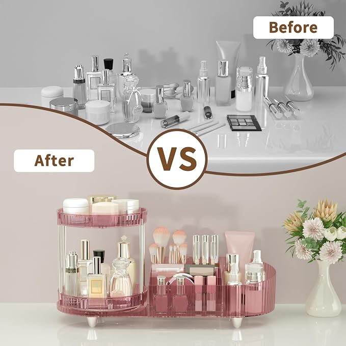 360 Rotating Makeup Organizer for Vanity, 2 Perfume Trays - Image 6