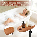 Bamboo Bathtub Side Table, 360° Swivel Height Adjustable Freestanding Bath - Image 6