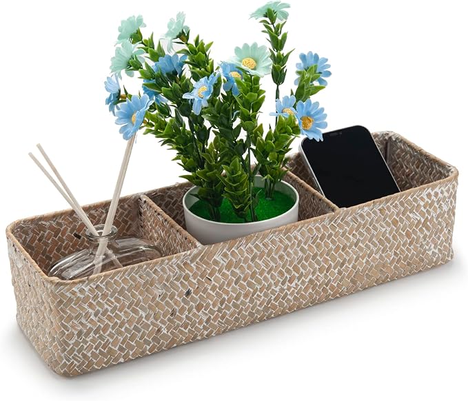 Seagrass Storage Basket 3 Sections Woven Shelf Baskets - Image 2