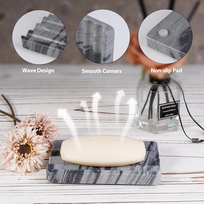 2 Pcs Soap Holder for Bathroom, Marble Soap Dish for Kitchen Countertop - Image 2