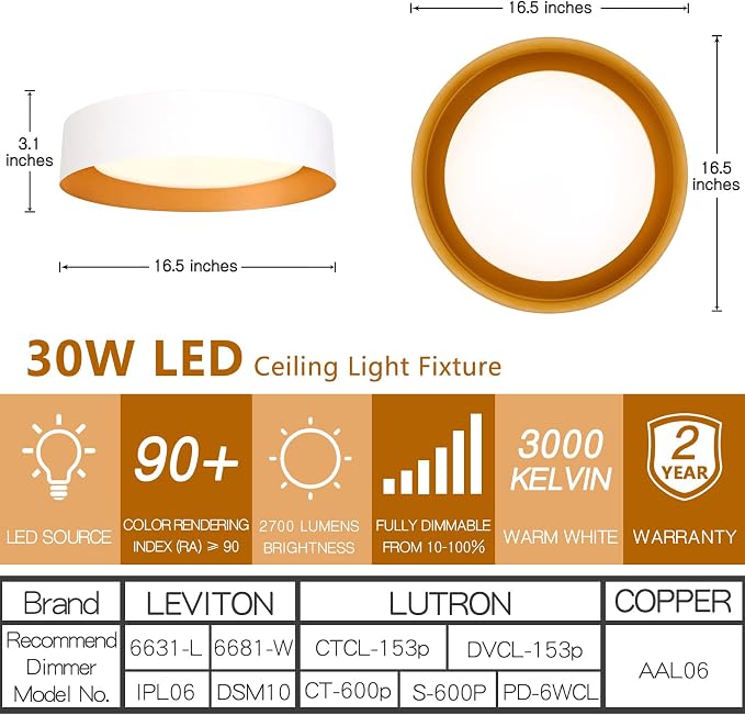 Bargeni 16.5 inch Dimmable LED Flush Mount Ceiling Light, Matte White - Image 3
