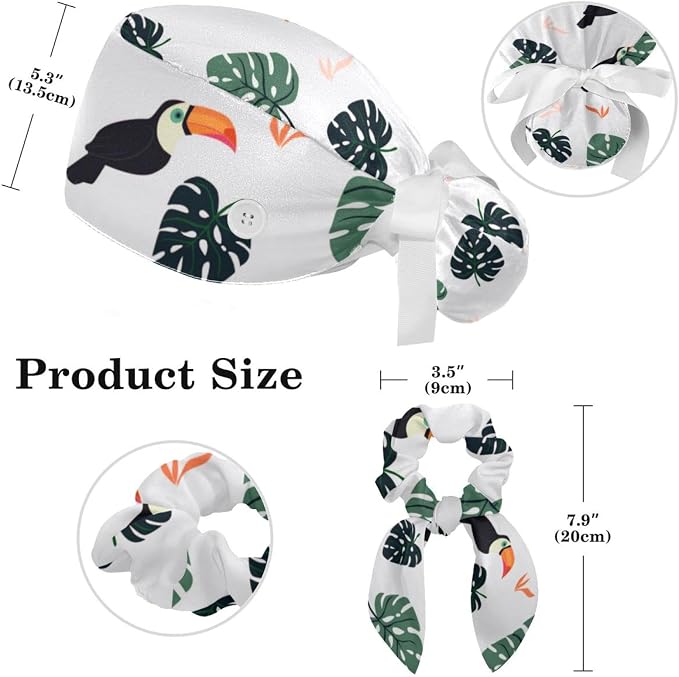 Women Working Cap with Buttons Bouffant Hat Autumn Leaves Nurse Scrub Caps Long - Image 2