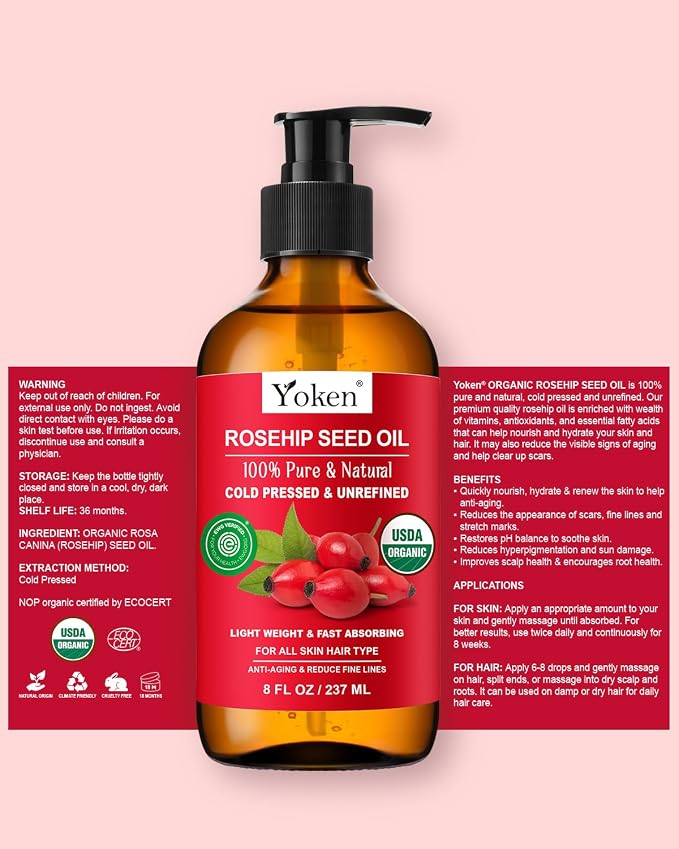Yoken Rosehip Seed Oil Organic, USDA Certified 100% Pure Rosehip Oils - Image 7