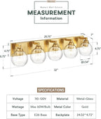 Bathroom Light Fixtures, 5 Light Brushed Gold Vanity Light, 32 Inch Modern Wall - Image 3