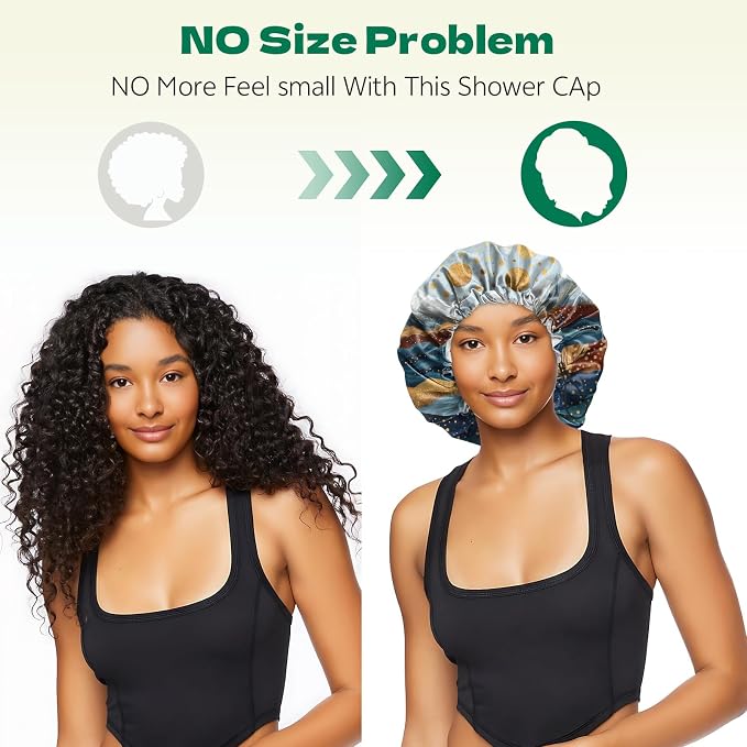 2 PCS Shower Cap Waterproof Double Layer Elastic Adjustable Reusable Hair Bath - Image 5