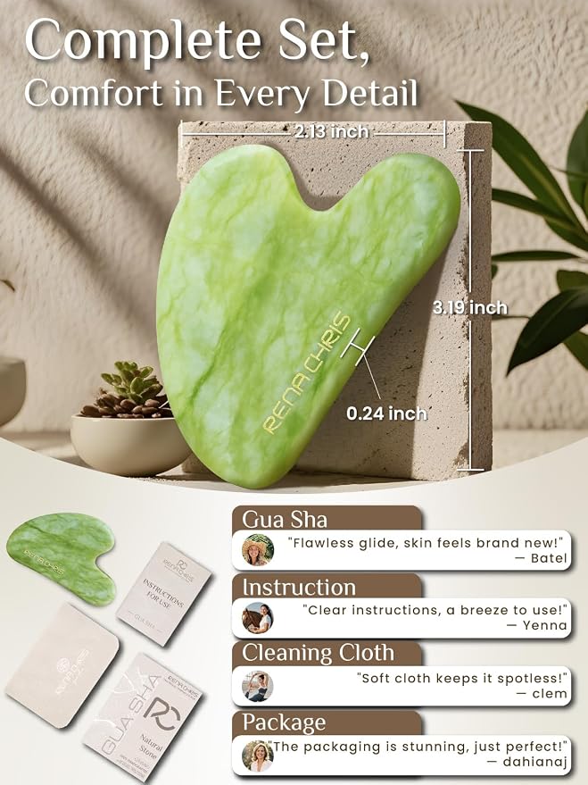 Rena Chris Gua Sha Facial Tools, Jade Guasha Tool - Image 2