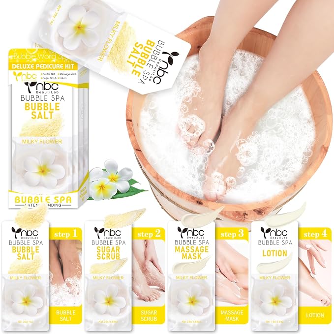 Pedicure Kit Foot Soak Set: Bubble Salt, Sugar Scrub, Massage Mask, Massage by nbcBeautiLab