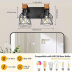 2-Light Farmhouse Bathroom Light Fixtures Over Mirror, Rustic Wood Vanity Lights - Image 2