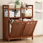Homykic Tilt Out Laundry Hamper Cabinet, Bamboo Double Laundry Hamper by Homykic