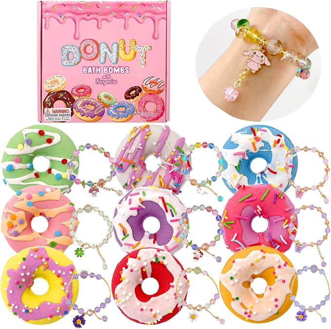 Donut Bath Bombs for Kids Girls, Natural and Safe Kids Bath Bombs by clearandfresh