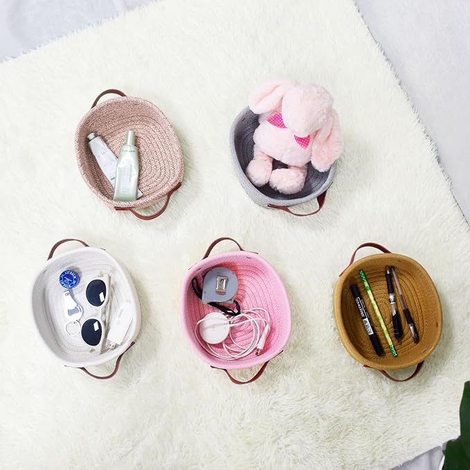 ABenkle Small Storage Basket, Mini Rope Woven Baskets, Cute Shelf Closet - Image 8