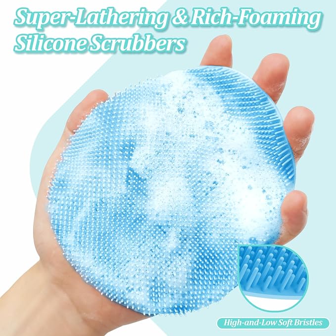 Silicone Back & Face Scrubber & Bath Glove Set 3PCS, 13.4'' Gentle Back Scrubber - Image 5