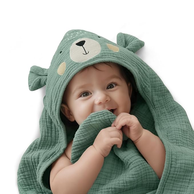 Blissful Diary Muslin Baby Hooded Towel, Soft and Absorbent Bath Towel by ForEveryBabysBetterLife