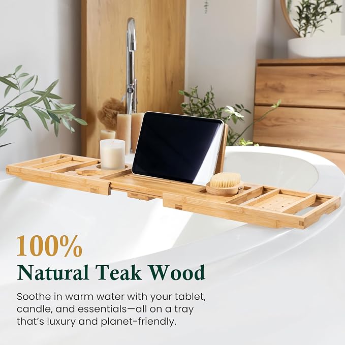 Bamboo Bathtub Tray, Bath Caddy - Image 3