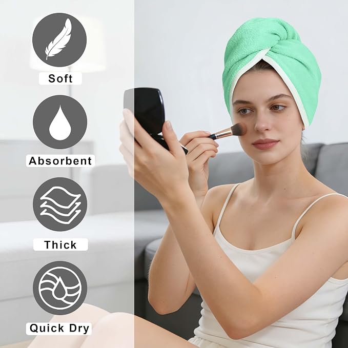 VOOVA & MOVAS Green & Navy Microfiber Hair Towel Wrap - Image 2